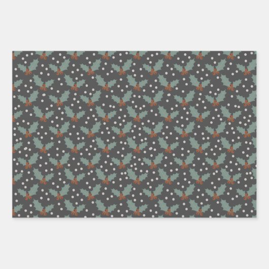 Holly Snow Flake-kerstpatroonpatroon Inpakpapier Vel (Voorkant)