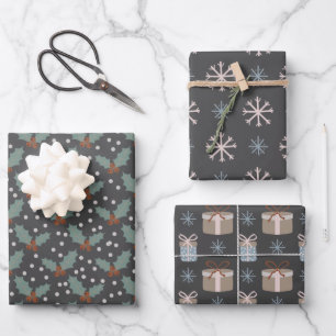 Holly Snow Flake-kerstpatroonpatroon Inpakpapier Vel