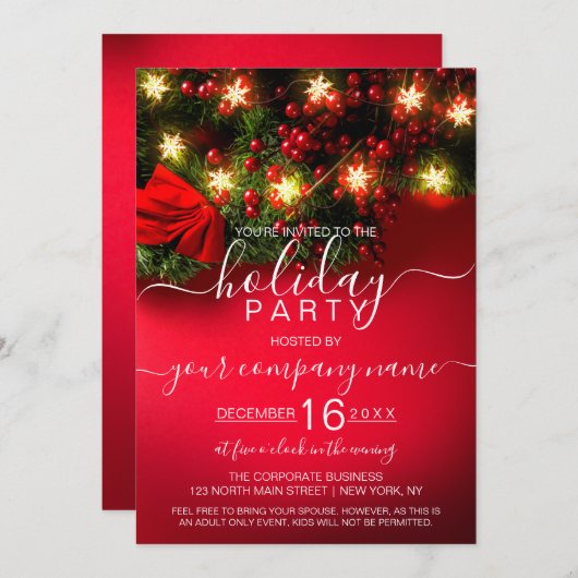 Holly Snowflake Hanging Lights Corporate Holiday Kaart (Voorkant / Achterkant)