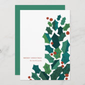 Holly Spray Platte Kerst Kaart (Voorkant / Achterkant)