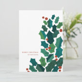 Holly Spray Platte Kerst Kaart (Staand voorkant)