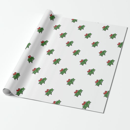 Holly Sprig Cadeaupapier (Uitgerold)