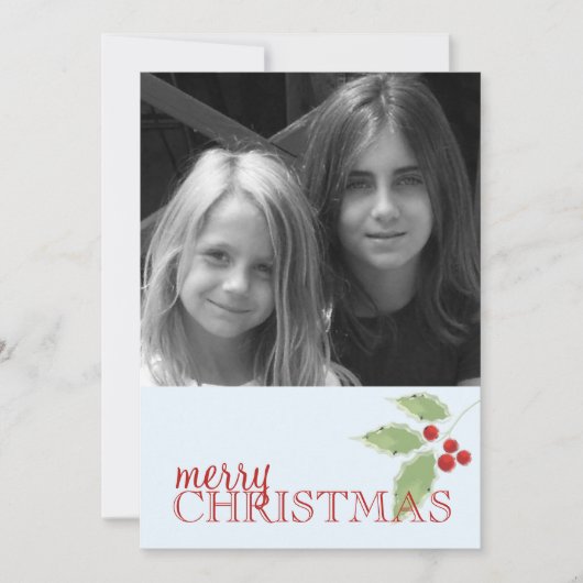 Holly Sprig Double Sided Photo Card Feestdagenkaart (Voorkant)