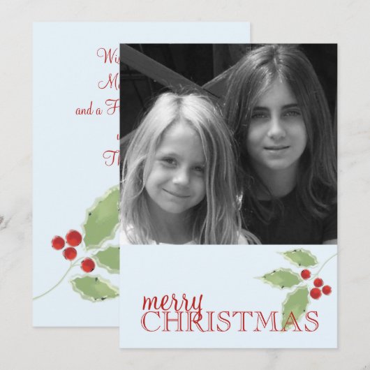 Holly Sprig Double Sided Photo Card Feestdagenkaart (Voorkant / Achterkant)