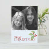 Holly Sprig Double Sided Photo Card Feestdagenkaart (Staand voorkant)