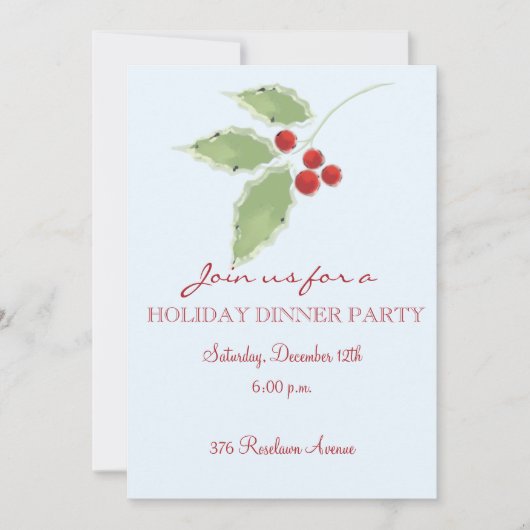 Holly Sprig Editable Invitation Kaart (Voorkant)