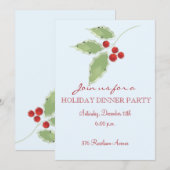 Holly Sprig Editable Invitation Kaart (Voorkant / Achterkant)