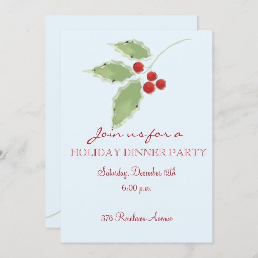 Holly Sprig Editable Invitation Kaart (Voorkant / Achterkant)
