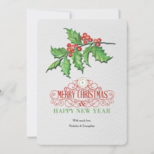 Holly Sprig Holiday Greeting Kaart (Voorkant)