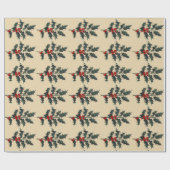 Holly Sprig Prettige feestdagen (Med. Afbeelding) Cadeaupapier (Vlak)