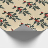 Holly Sprig Prettige feestdagen (Med. Afbeelding) Cadeaupapier (Hoek)