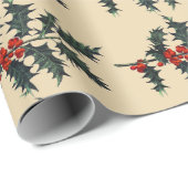 Holly Sprig Prettige feestdagen (Med. Afbeelding) Cadeaupapier (Rol Hoek)