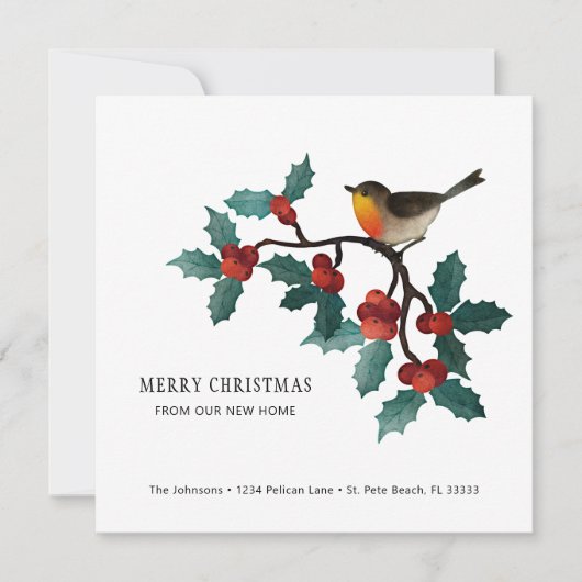 Holly Sprigs en Berries Kersthuis Aankondiging (Voorkant)