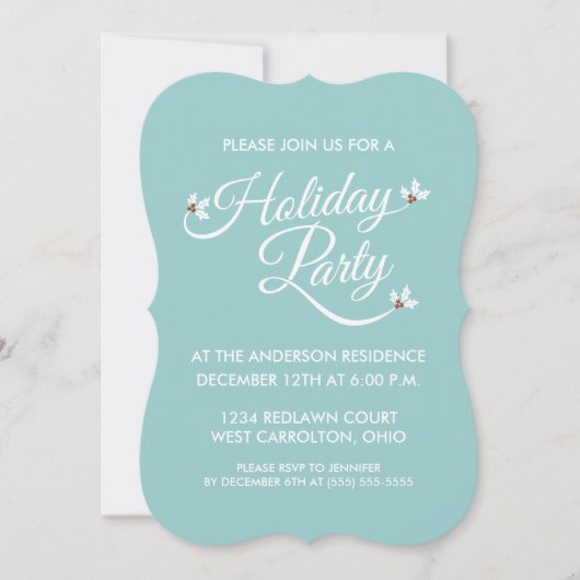 Holly Sprigs Holiday Party Invitations (blauw) Kaart (Voorkant)