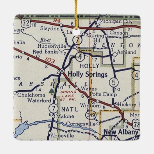 Holly Springs MS  Map Keramisch Ornament (Achterkant)