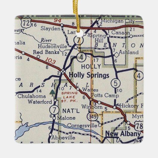 Holly Springs MS  Map Keramisch Ornament (Voorkant)