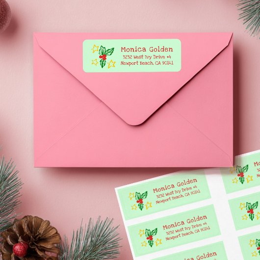 Holly Star Doodle KERSTFEEST Retouradres Etiket