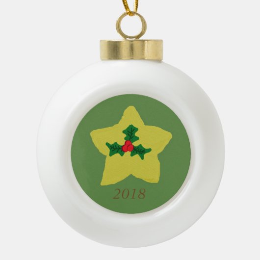 Holly Star Keramische Bal Ornament (Voorkant)