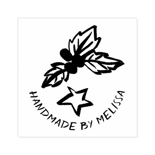 Holly Star Kerst Feestdagen CUSTOM Gepersonaliseer Rubberstempel (Afrduk)