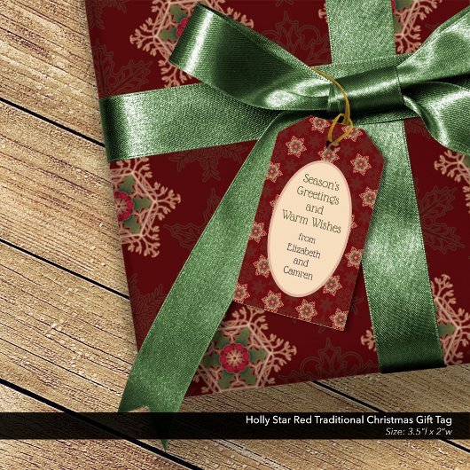 Holly Star Red Traditioneel Kerstcadeau Label Cadeaulabel