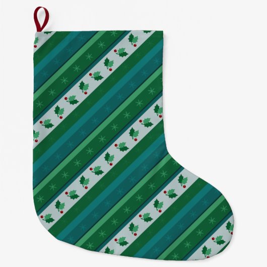 Holly Striped Stocking Grote Kerstsok (Voorkant)
