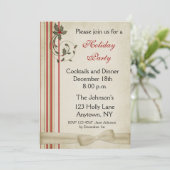 Holly Stripes Holiday Party Invitation Kaart (Staand voorkant)