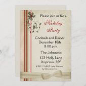 Holly Stripes Holiday Party Invitation Kaart (Voorkant / Achterkant)