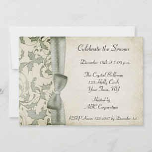 Holly Swirls Bow Sage Green Invitation Kaart
