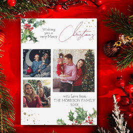 Holly takken moderne kerstfoto feestdagenkaart