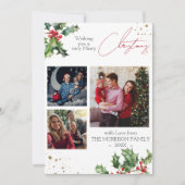 Holly takken moderne kerstfoto feestdagenkaart (Voorkant)