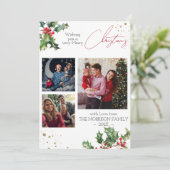 Holly takken moderne kerstfoto feestdagenkaart (Staand voorkant)