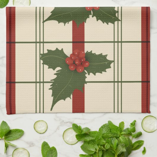 Holly theedoek in rood en groen (Gevouwen)