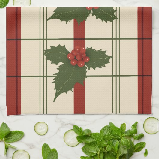 Holly theedoek in rood en groen (Gevouwen)