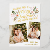  Holly Tilted Snapshot 2 Kerstmis Folie Feestdagenkaart (Voorkant)