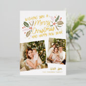  Holly Tilted Snapshot 2 Kerstmis Folie Feestdagenkaart (Staand Voorkant)