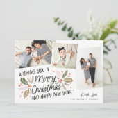  Holly Tilted Snapshot 3-foto met Kerstmis Feestdagenkaart (Staand voorkant)