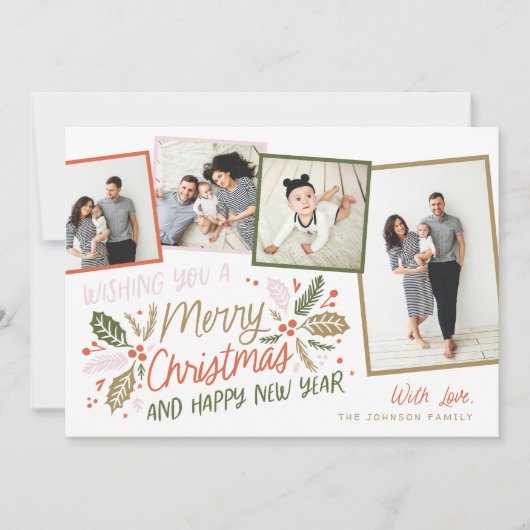  Holly Tilted Snapshot 4 Multi-Photo Feestdagenkaart (Voorkant)