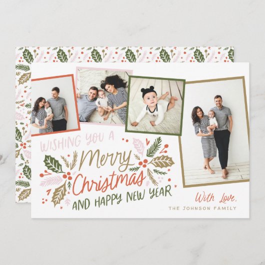  Holly Tilted Snapshot 4 Multi-Photo Feestdagenkaart (Voorkant / Achterkant)