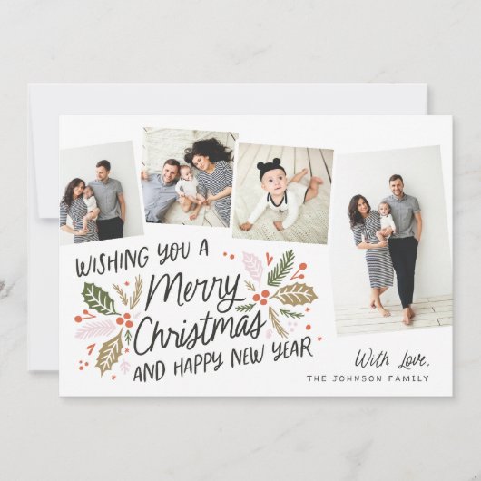  Holly Tilted Snapshot 4 Multi-Photo Feestdagenkaart (Voorkant)