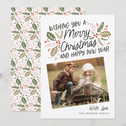 Holly Tilted Snapshot met Kerstmis Feestdagenkaart (Voorkant / Achterkant)