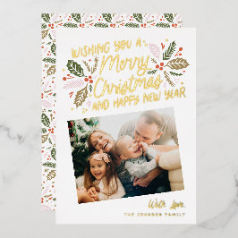  Holly Tilted Snapshot met kerstmis Gold Folie Feestdagenkaart