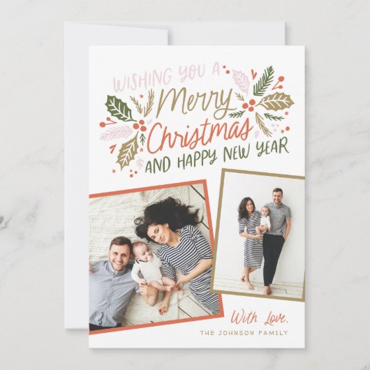  Holly Tilted Snapshot Multi-Photo Feestdagenkaart (Voorkant)