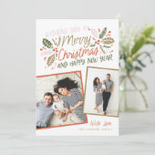  Holly Tilted Snapshot Multi-Photo Feestdagenkaart (Staand voorkant)