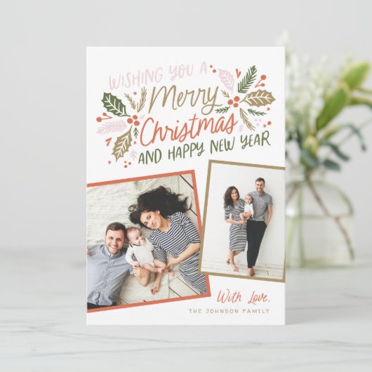  Holly Tilted Snapshot Multi-Photo Feestdagenkaart (Staand voorkant)