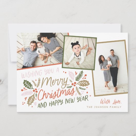  Holly Tilted Snapshot Multi-Photo Holiday Feestdagenkaart (Voorkant)
