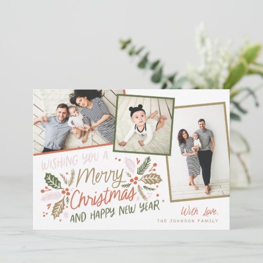  Holly Tilted Snapshot Multi-Photo Holiday Feestdagenkaart (Staand voorkant)