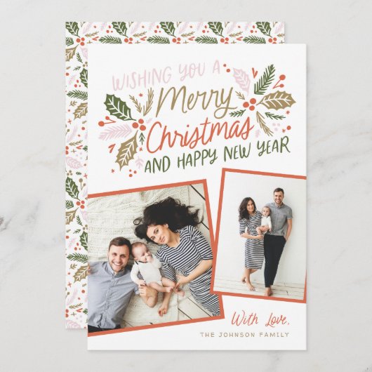  Holly Tilted Snapshot Multi-Photo Red Feestdagenkaart (Voorkant / Achterkant)