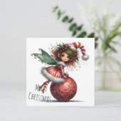 Holly-Topped Fairy on Ornament – Holiday Card (Staand voorkant)