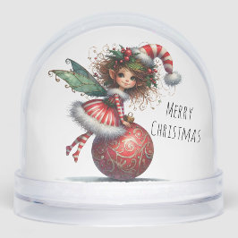 Holly-Topped Fairy on Ornament Snow Globe Sneeuwbol
