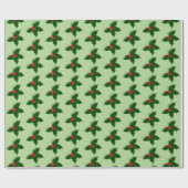 Holly Tree Berries Pattern Kerstfeestdag Cadeaupapier (Vlak)